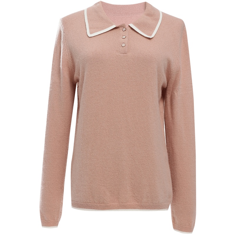 欧昵雪减龄polo领长袖显瘦针织衫上衣女套头打底毛衣