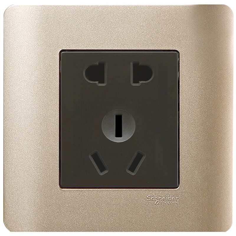 施耐德电气（Schneider Electric）轻点格调棕 10A二三插五孔电源插座 开关面板插座 86型