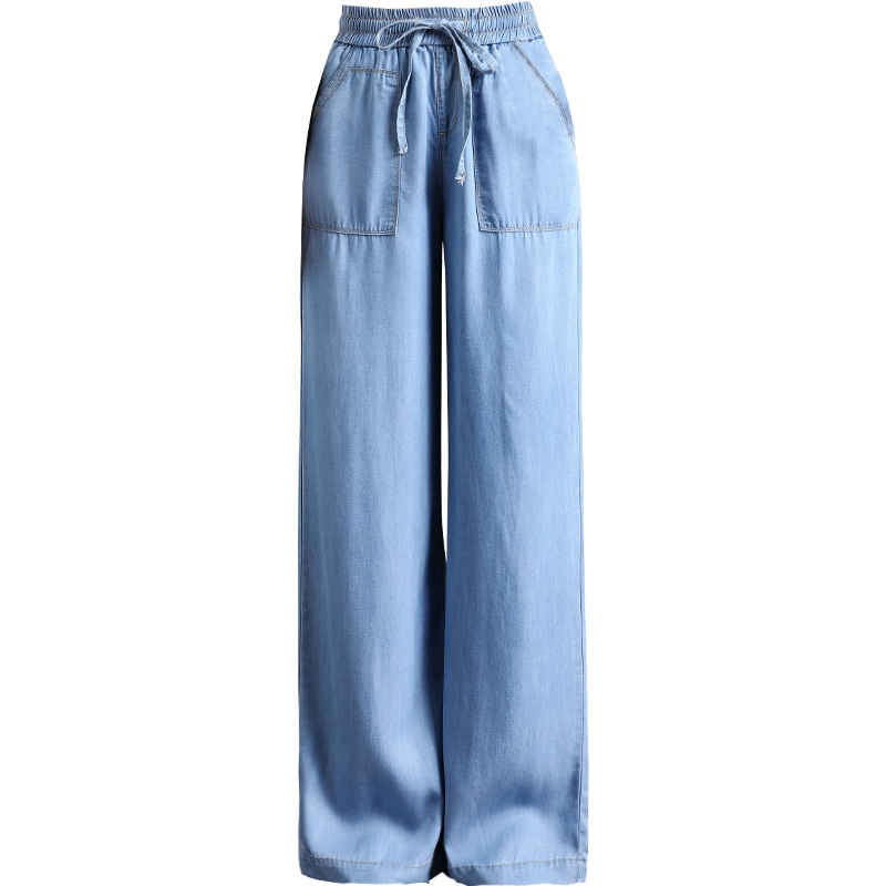 娅丽达女裤2019夏季新款天丝莱赛尔阔腿牛仔裤女宽松长裤薄款裤子I2180