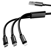 优束 1.2米一拖三快充数据线安卓苹果Type-C华为小米通用三合一手机充电器线