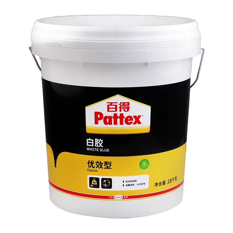 汉高百得(Pattex)白胶木工白胶白乳胶手工胶粘接性能强成膜透明环保型胶水 优效型PXWG16C 16kg