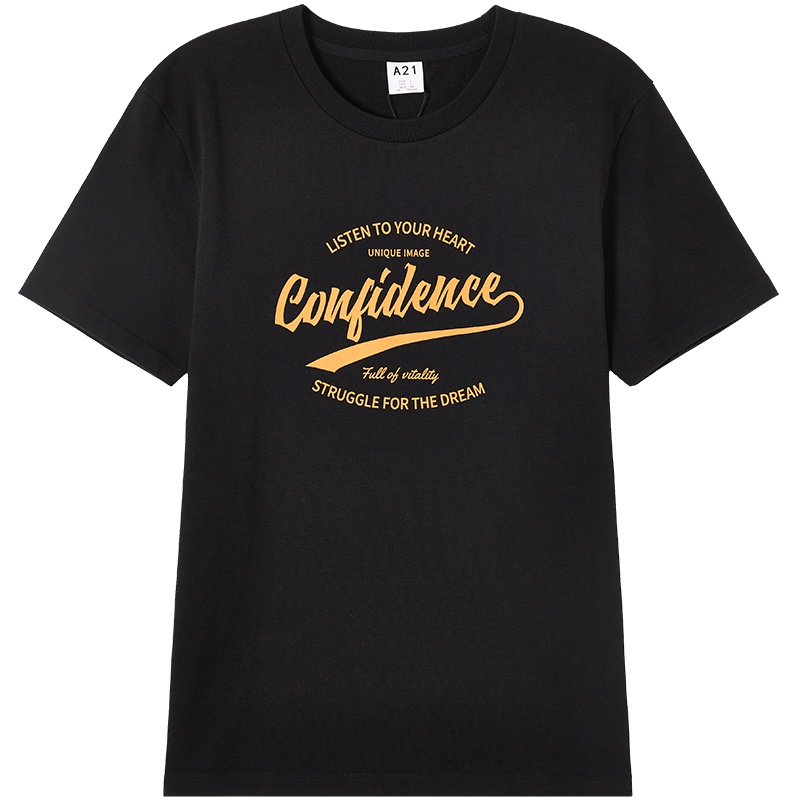 A21夏季2021新款男装 针织合体圆领短袖情侣T恤衫男百搭女潮上衣