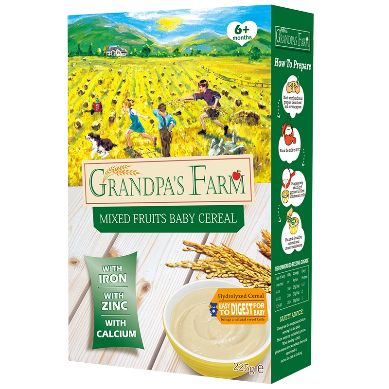 爷爷的农场 宝宝米粉婴幼儿辅食多种水果谷物混合米粉 营养钙铁锌宝宝辅食 225g/盒