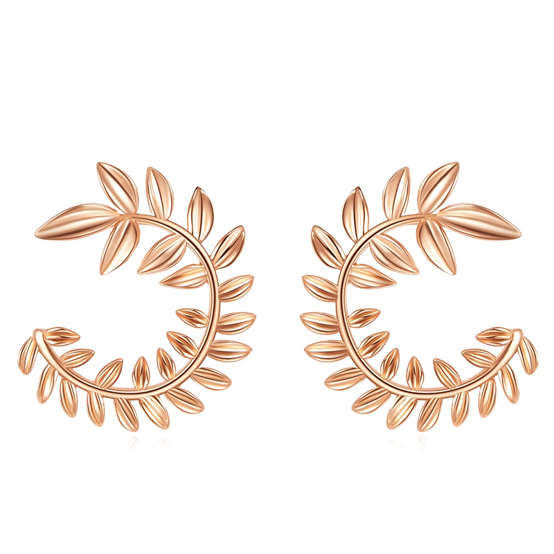 阿菲娜AFFINER 18K玫瑰金 智慧女神雅典娜的守护 橄榄叶耳饰AFE2043K