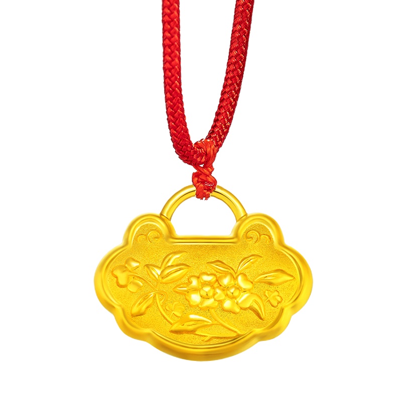 周贝贝珠宝 长命富贵锁 黄金足金宝宝锁男女款吊坠项链 JXYJD0012