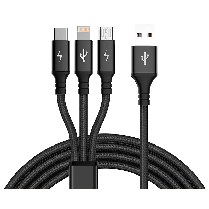 ESCASE 数据线三合一苹果充电器线一拖三Type-c安卓iPhone14华为Mate60/p60小米1米黑色适用