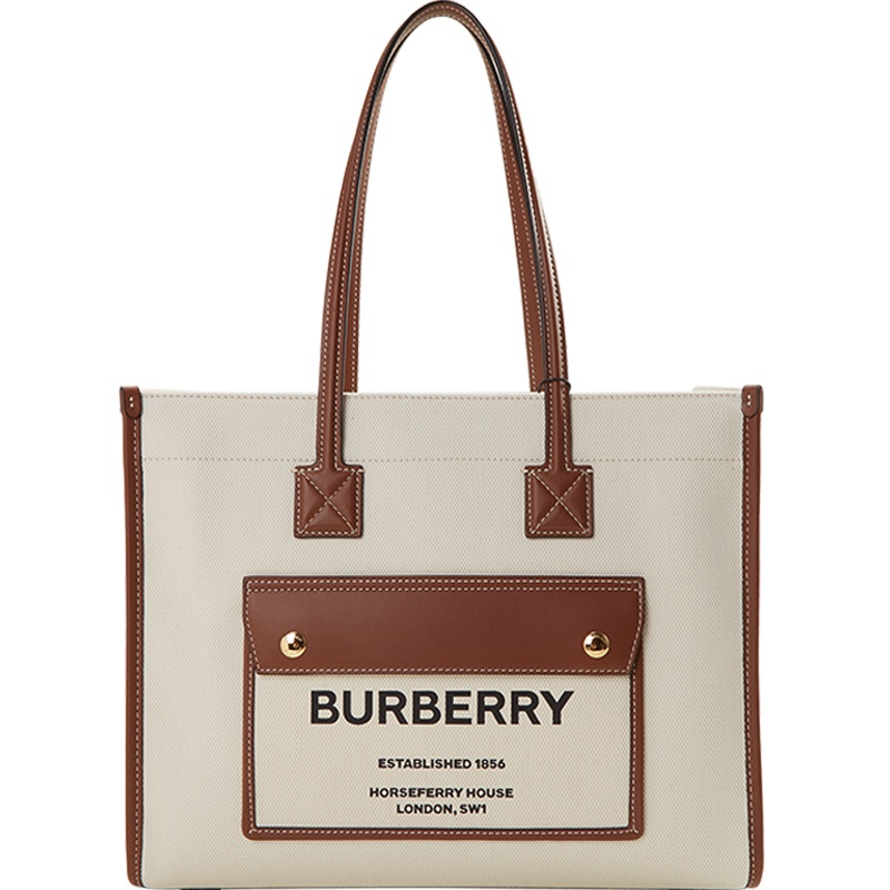 博柏利Burberry/巴宝莉 女包 Freya小号托特包 帆布拼皮手提手拎包 购物袋(预售 预计30天内发货)