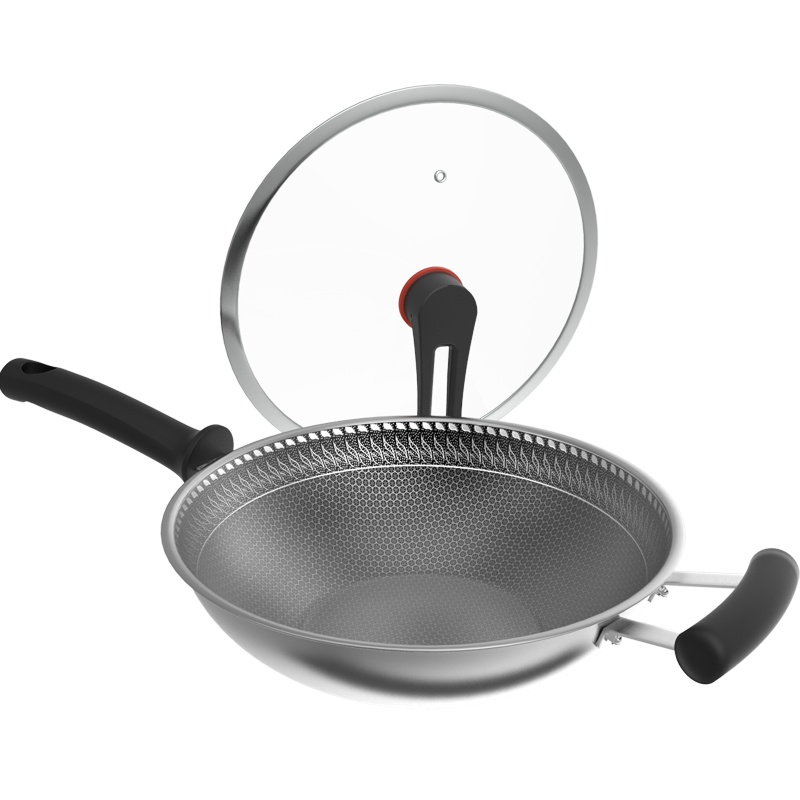 英国EWIWE 炒锅不粘锅316不锈钢蜂窝不粘平底炒菜锅少油烟可铁铲翻炒电磁炉煤燃气通用可立盖锅盖 LV4C34Z
