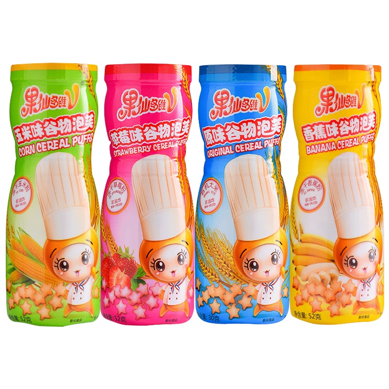 果仙多维V 儿童零食小饼干谷物小零食法式谷物点心泡芙星星泡芙4盒组合