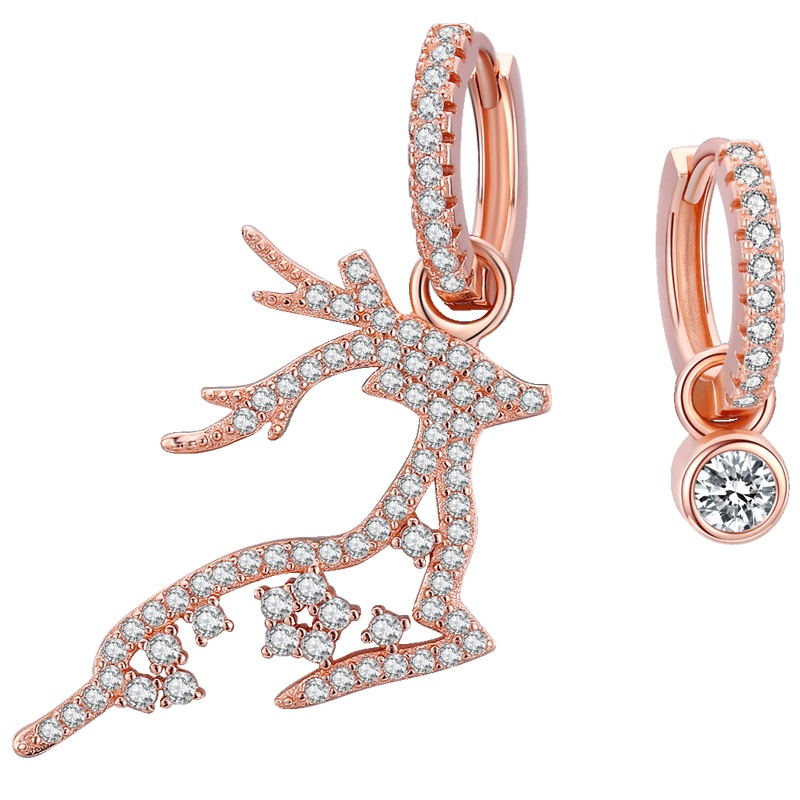 佰色传情一路鹿有你冷淡风圣诞耳钉女纯银个性网红新款潮耳环简约