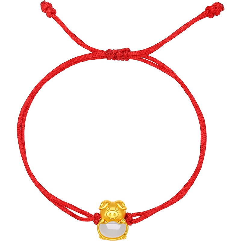 周大生定价其他玉石手链 足金生肖猪元宝路路通串珠和田玉自戴手链手串可调节