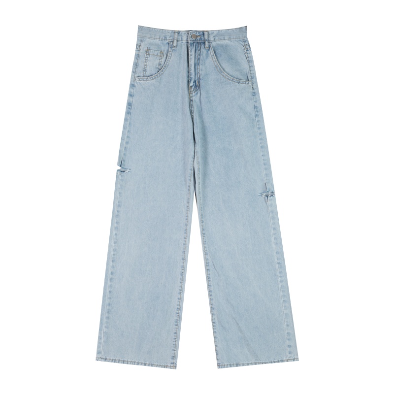 如熙韩版高腰宽松破洞阔腿牛仔喇叭裤女休闲裤