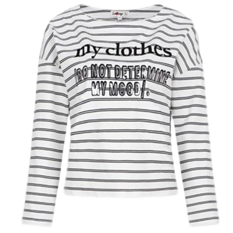 【福利款】拉夏贝尔时尚简约条纹字母印花短款卫衣