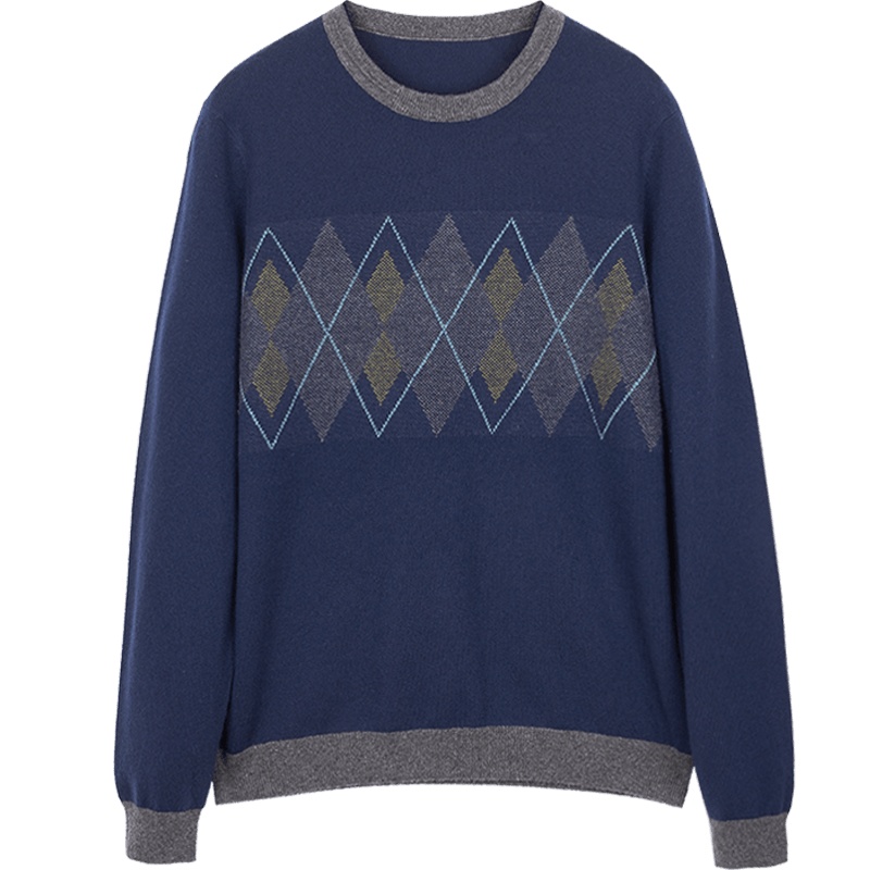 鄂尔多斯ERDOS 秋冬圆领提花几何图案时尚羊绒衫男士针织衫/毛衣