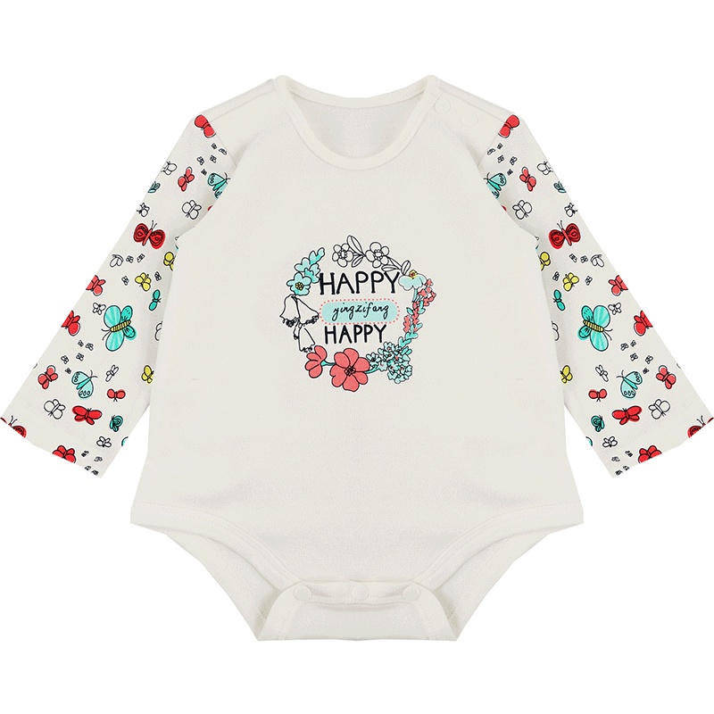 婴姿坊春季春意盎然系列三角哈衣闭裆纯棉女童包臀连体衣