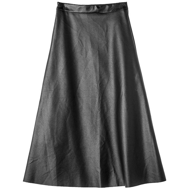 sdeer圣迪奥2018冬装街头帅气酷黑PU大摆A字长裙半身裙S17481123