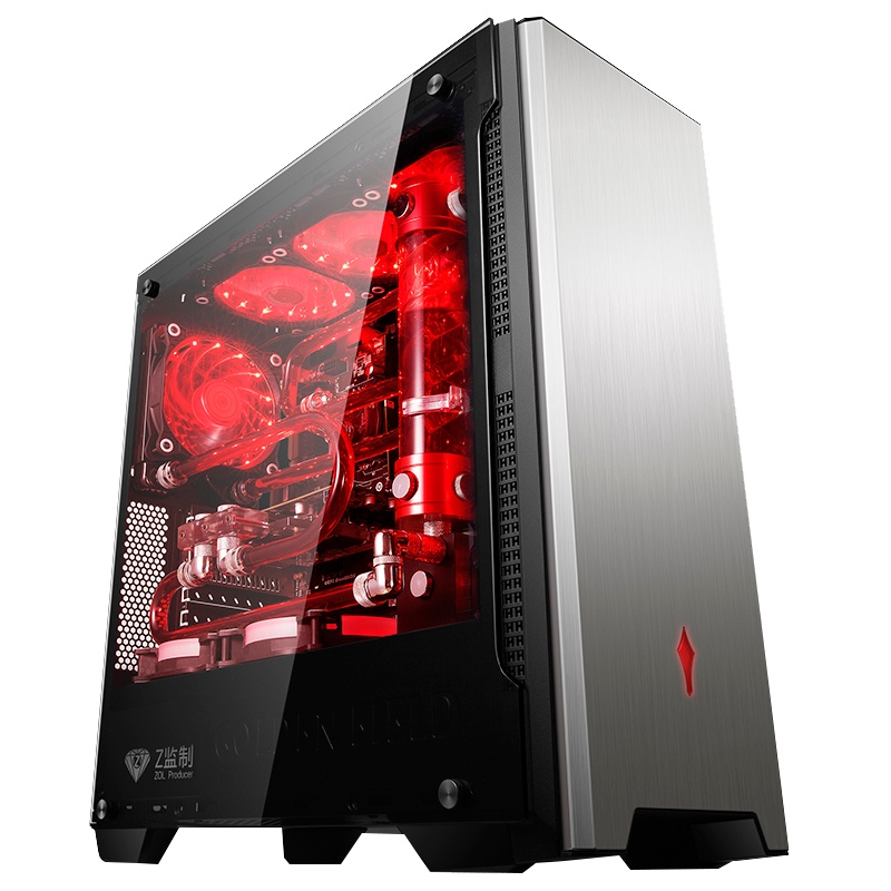 金河田峥嵘Z1黑色台式机电脑游戏水冷主机箱玻璃全侧透ATX背线组装电脑机箱搭配智能芯680GTX额定500w电源