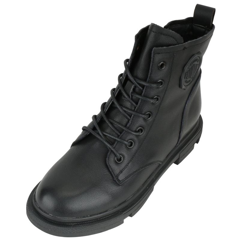 名人传 2020秋冬英伦风牛皮圆头绑带厚底短靴帅气单里机车靴侧拉靴子单里