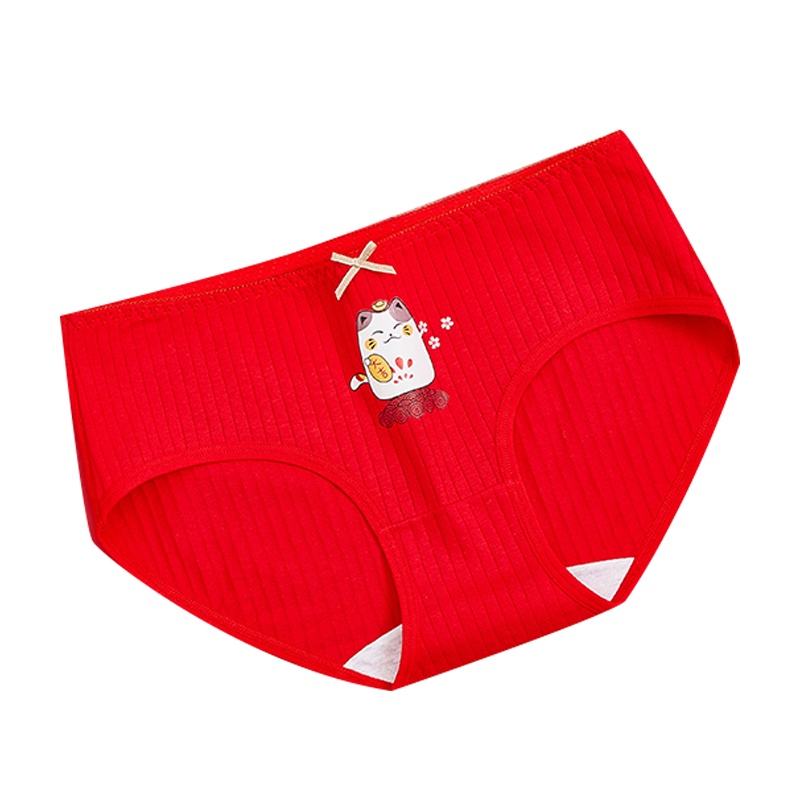 俞兆林[5条装]内裤女士全棉纯棉裆透气中腰学生少女日系可爱三角本命年牛红