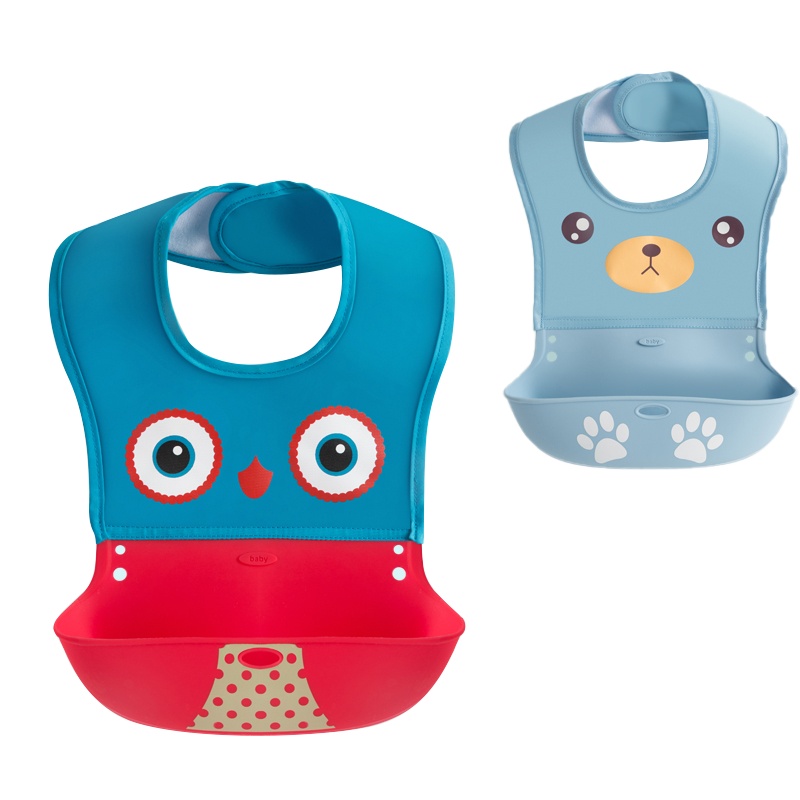 Douxbebe饭兜硅胶围兜宝宝吃饭婴儿童喂食围嘴防口水立体超软