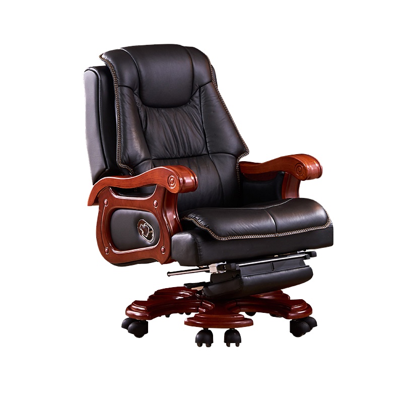[田珍]老板椅商务真皮可躺实木办公椅牛皮大班椅总裁按摩办公椅子电脑椅