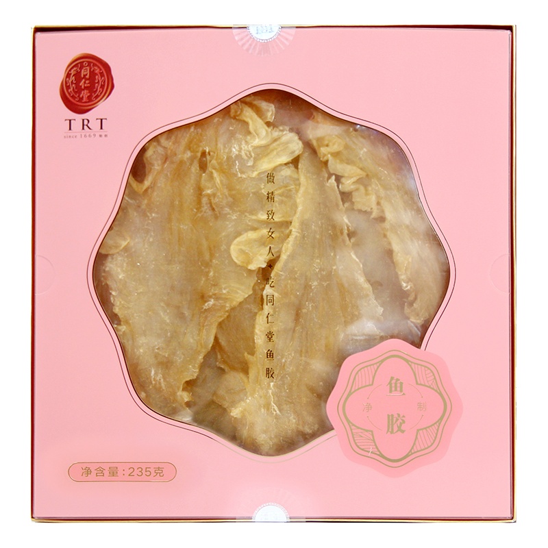 北京同仁堂净制鱼胶235克/盒 12.5-20克/头花胶干货辽宁大连鱼胶花胶鳕鱼胶