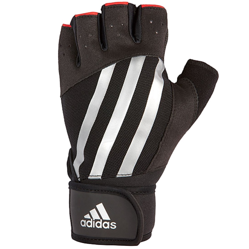 Adidas阿迪达斯登山手套男士魔术贴手腕带户外防滑可调节支撑护掌护腕绒面轻松取出半指手套