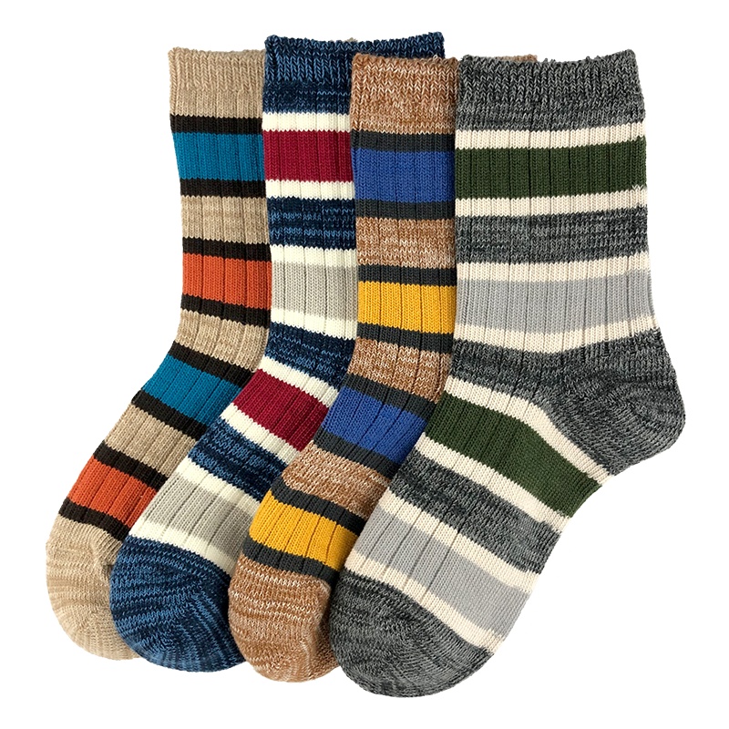 Heheng·和亨 2020年新款女袜粗针条纹拼纱中筒秋冬厚双针纯棉女袜