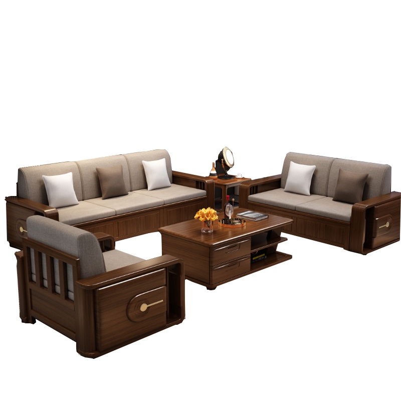 天惠子 沙发 金丝胡桃木轻奢实木沙发组合新中式客厅冬夏两用储物转角沙发经济型