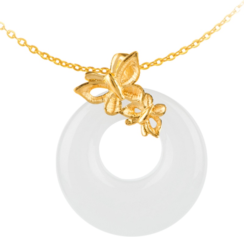 金一足金蝶舞·绽放女士款和田玉吊坠赠银链(定价) ZJDZ079