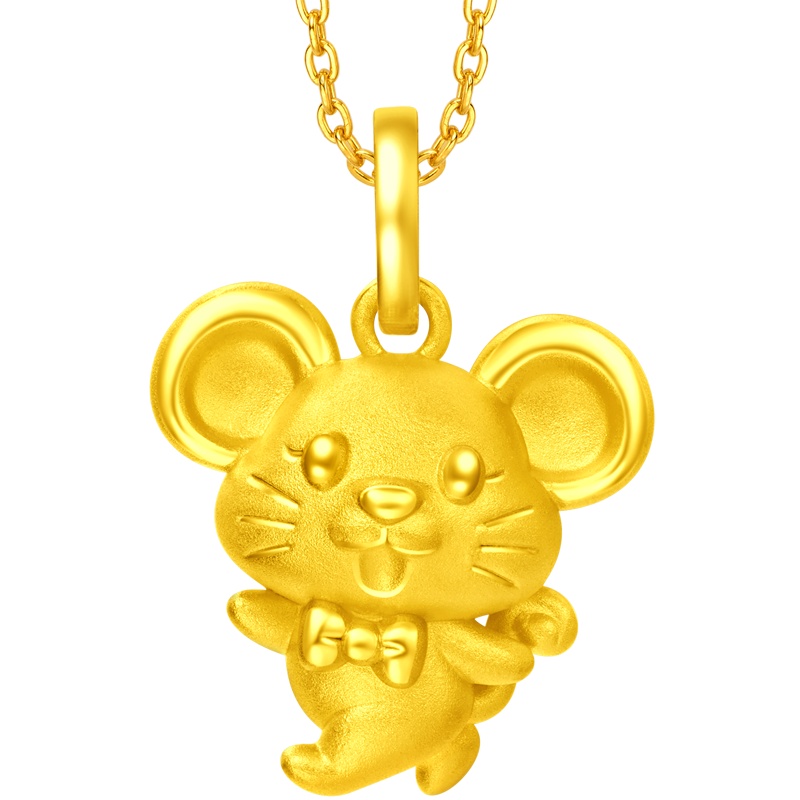 周大福金吊坠十二生肖鼠金鼠跳跳鼠定价足金金吊坠R24649