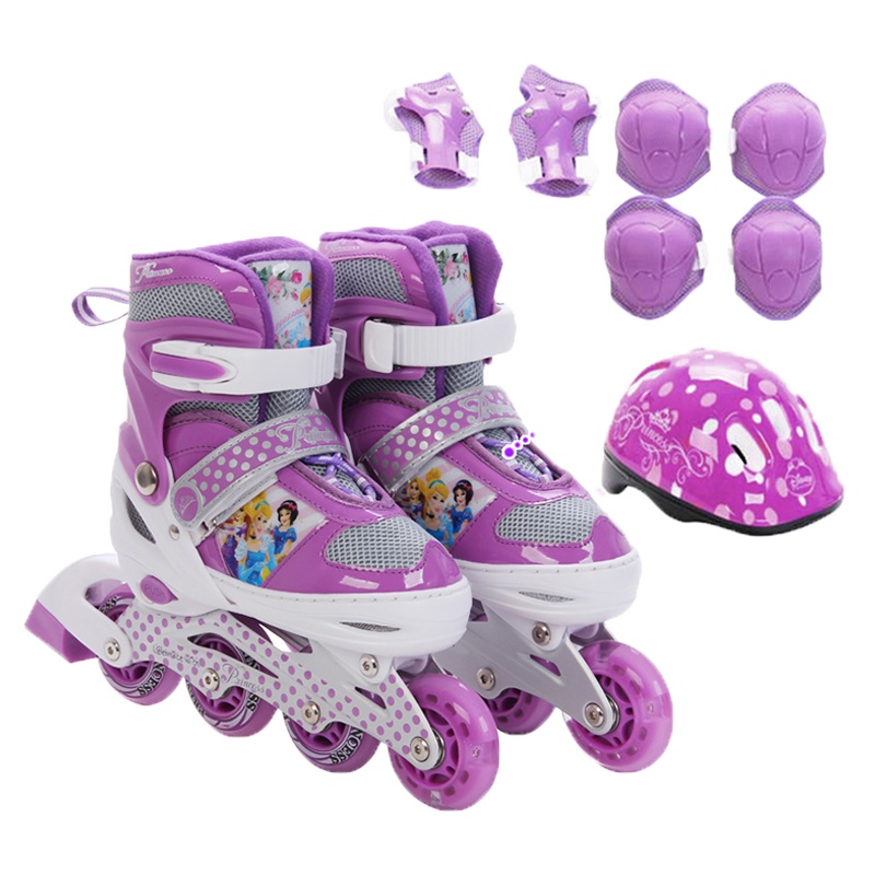 迪士尼(Disney)旱冰鞋蜘蛛侠米奇公主轮滑鞋儿童溜冰鞋套装可调节大小伸缩PU闪光轮滑冰鞋