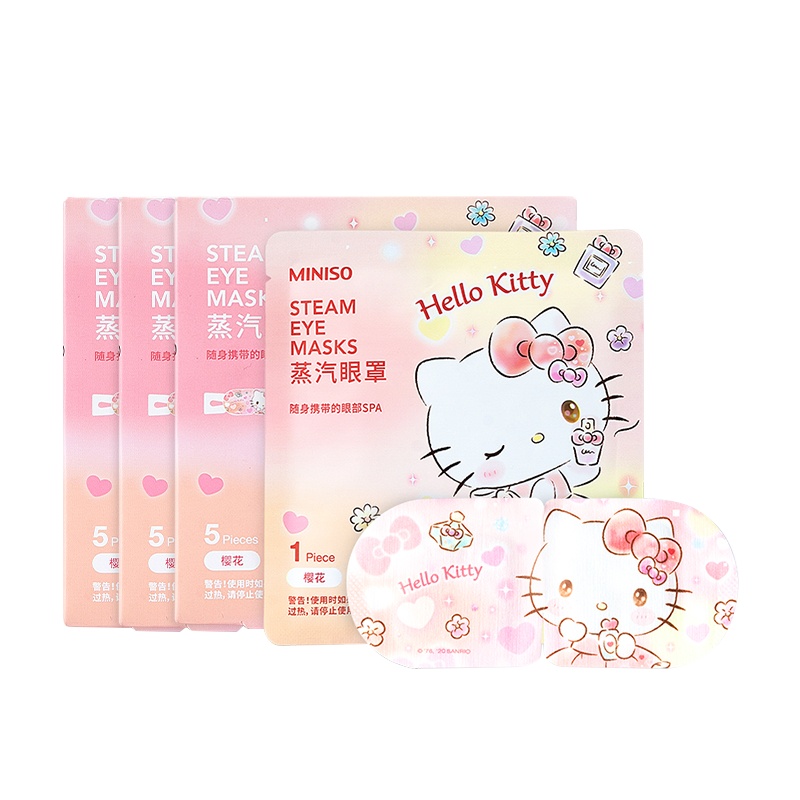 名创优品(miniso) 三丽鸥蒸汽眼罩热敷眼睛罩发热眼疲劳护眼贴睡眠[梦幻系列HelloKitty樱花/3盒共15片]