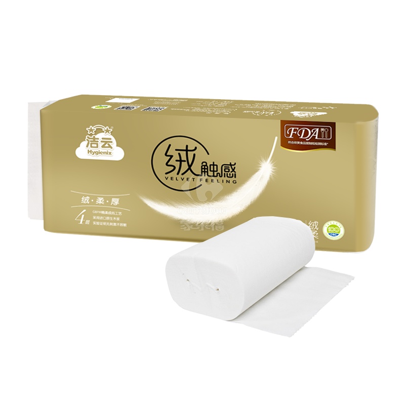 洁云(Hygienix)卷纸 绒触感实芯卷纸 4层100克30卷组合装卫生纸