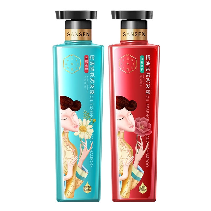 百雀羚三生花洗发水精油香氛去屑柔顺500ml+滋养修护500ml洗发露男女通用