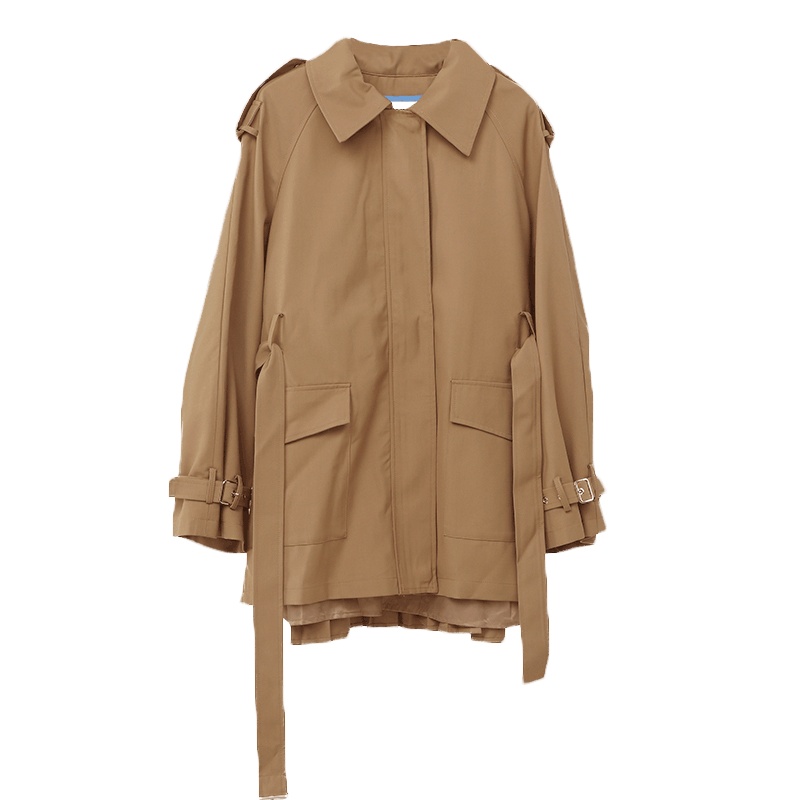 ENJOY'ME风衣外套20女装春季新品后拼接百褶系腰带