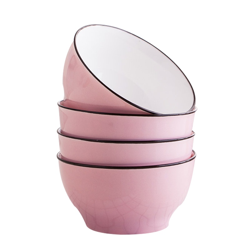 瓷物语日式陶瓷碗4个5英寸家用饭碗釉下彩米饭碗(粉色)