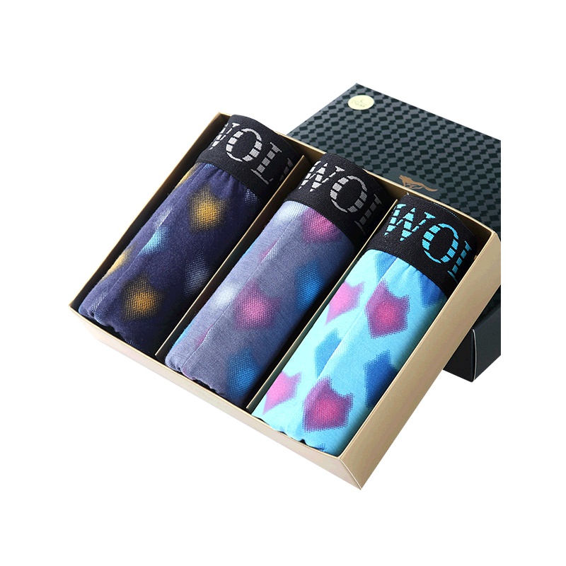 七匹狼 新款男士兰精粘胶明筋印花男式平角裤舒适透气四角裤短裤