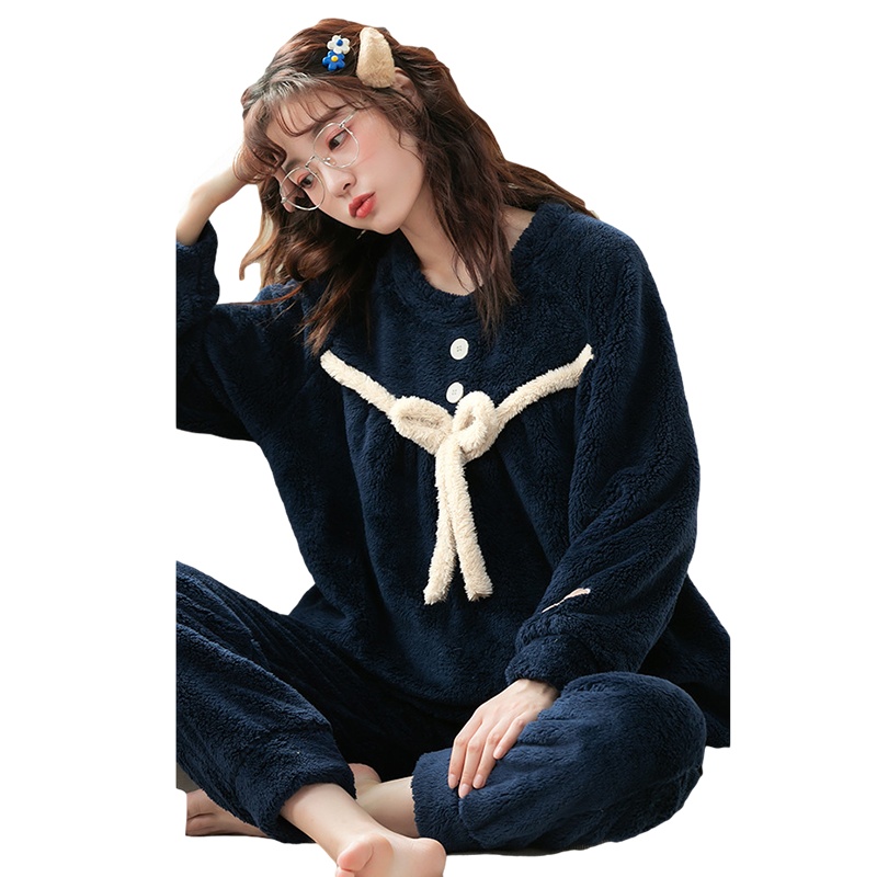 南极人(NanJiren)法兰绒睡衣女士冬季加厚保暖珊瑚绒毛绒家居服套装