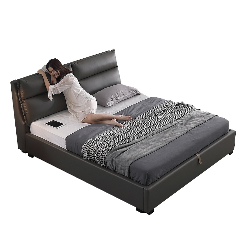 恒享家 床 皮床真皮床简约现代主卧ins网红床1.8米双人软包卧室婚床 PC1911