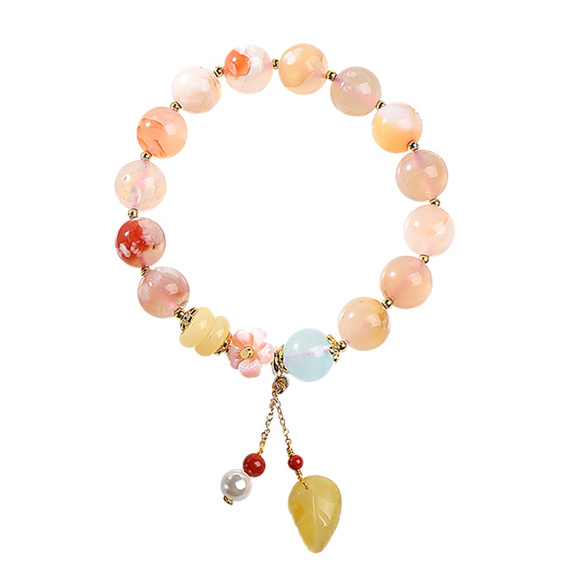 玛瑙手链 圆珠搭配樱花蜜蜡单圈手链