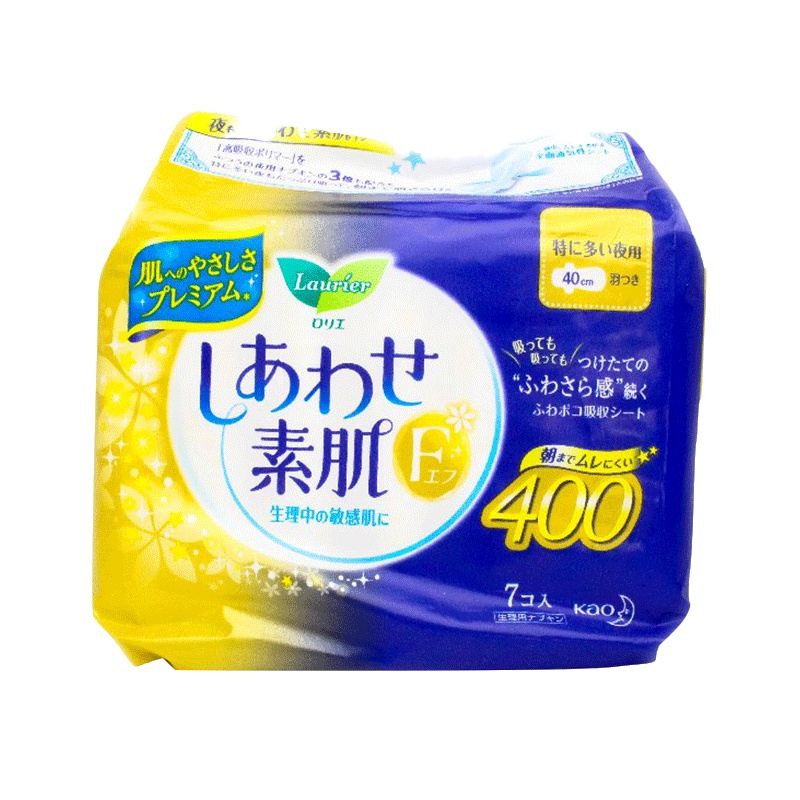 [棉柔透气卫生巾]花王(乐而雅)Lauríer F系列 超长夜用护翼型卫生巾 400mm*7片装