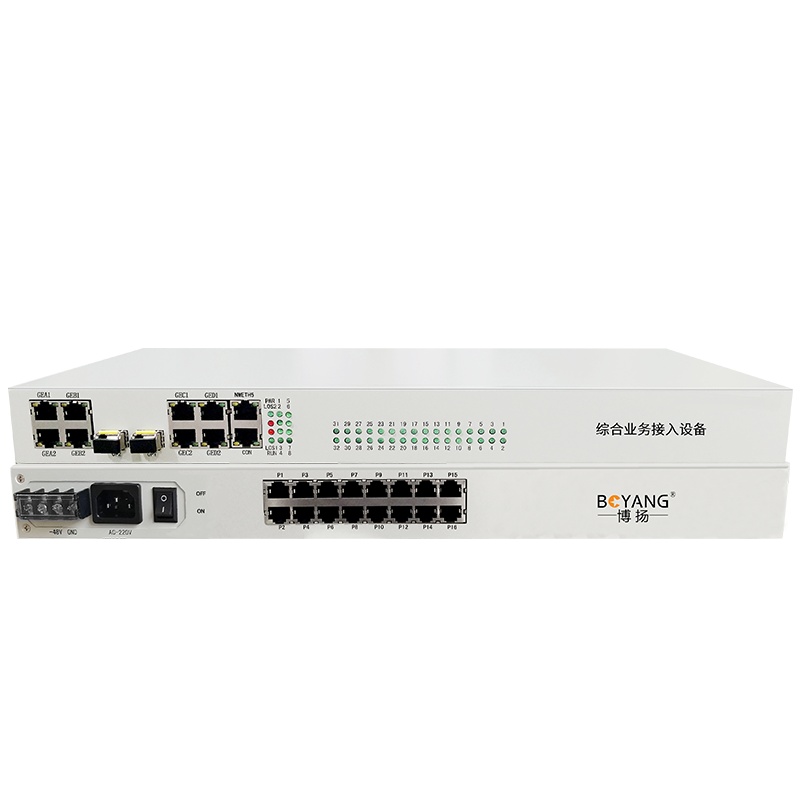 博扬 综合业务电话光端机 16电话+4路千兆物理隔离以太网 单纤20km LC 机架式单电源 1对价