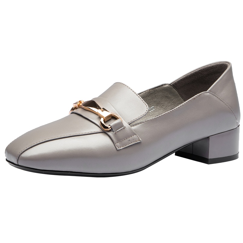 红蜻蜓女鞋秋季头层牛皮韩版方头软面皮小皮鞋女套脚粗跟单鞋