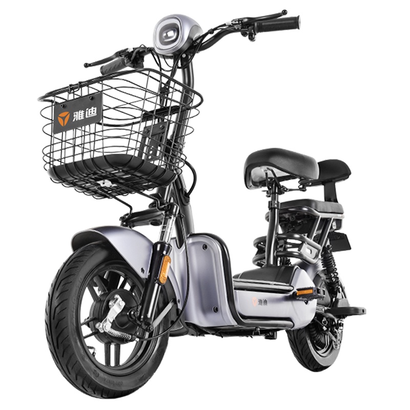 雅迪小王子精致版电池铅酸48V电动车踏板电瓶车亲子代步电动自行车简易款 油光尼卡灰