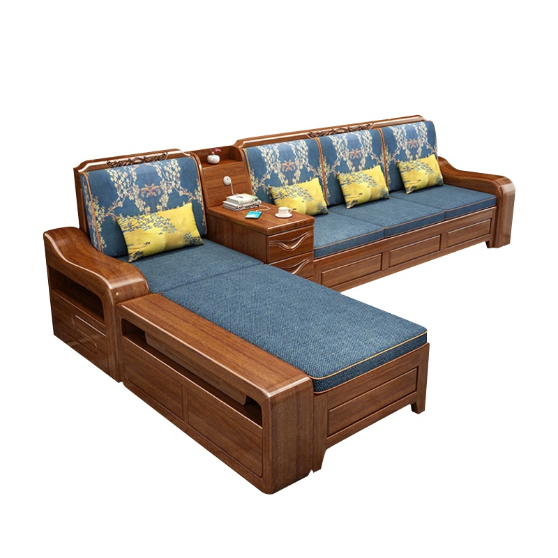 月影梳桐胡桃木实木沙发简约现代中式实木家具冬夏两用储物沙发全实木沙发组合