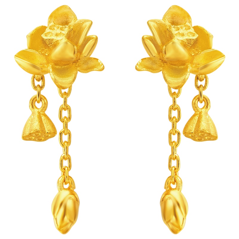 周大福珠宝首饰花月佳期黄金耳环计价(足金工费58元)F165627