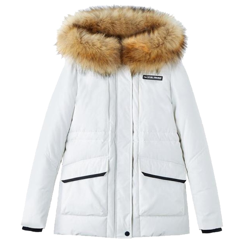 拉夏贝尔派克服羽绒服新款白色女短款2019时尚修身款毛领小个子外套70010941