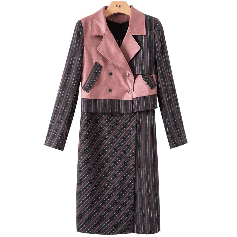 晚白2021春季新品时尚两件套英伦风小外套包臀裙半裙通勤套装裙女