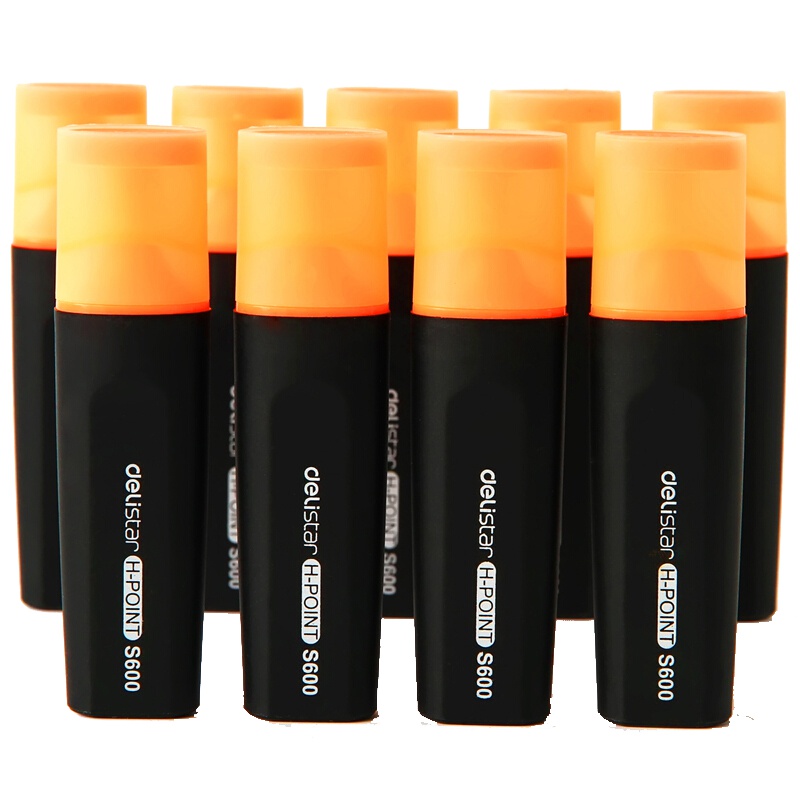 【精选】得力(deli) S600 橙色标记醒目荧光笔 水性记号笔 10支/盒